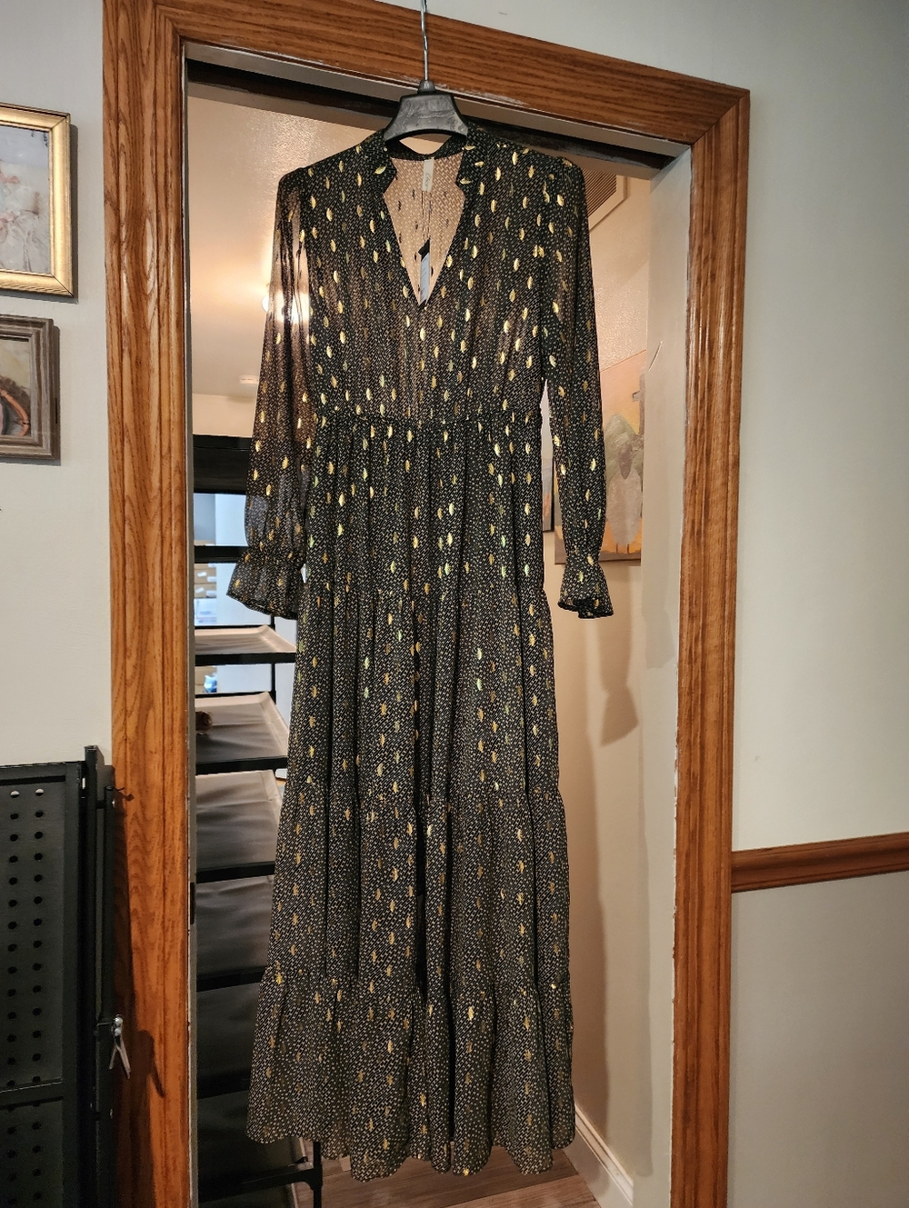 Elan Black Maxi Dress with Gold Print